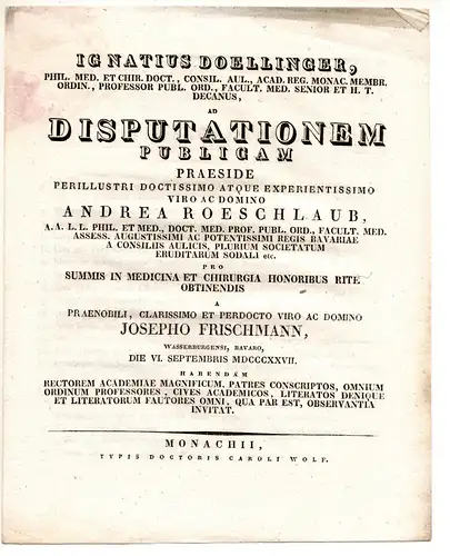 Frischmann, Joseph: aus Wasserburg: Theses ad disputationem publicam. 