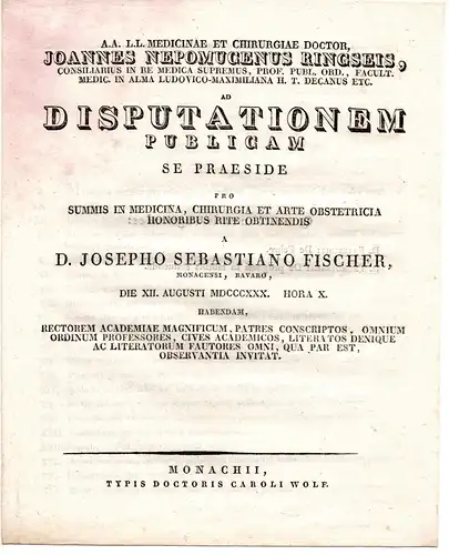 Fischer, Joseph Sebastian: aus München: Theses ad disputationem publicam. 