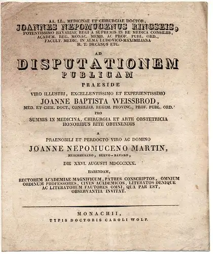 Martin, Johann Nepomuk: aus Mickhausen: Theses ad disputationem publicam. 