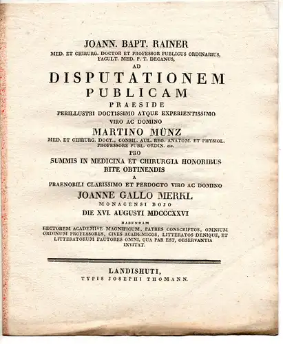 Merkl, Johann Gallus: aus München: Theses ad disputationem publicam. 