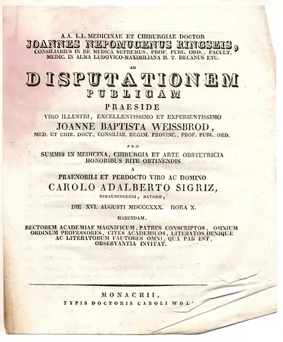 Sigriz, Karl Adalbert: aus Straubing: Theses ad disputationem publicam. 