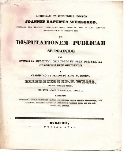 Weiss, Friedrich Adolph: ais Speyer: Theses ad disputationem publicam. 