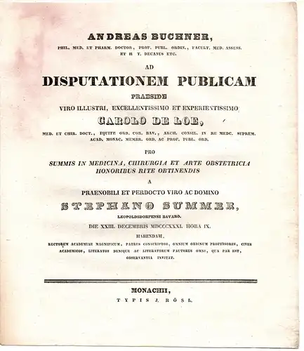 Summer, Stephan: aus Leopoldsdorf/Bayern: Theses ad disputationem publicam. 