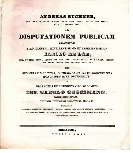 Grossmann, Joseph Karl: aus Regensburg: Theses ad disputationem publicam. 