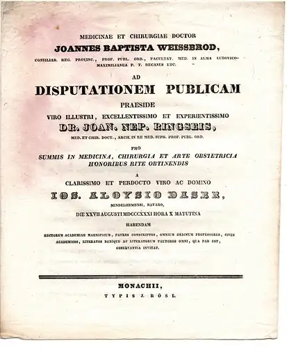 Daser, Joseph Alois: aus Mindelheim: Theses ad disputationem publicam. 
