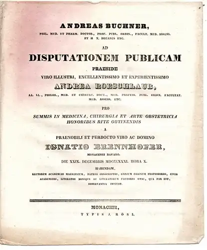 Brennhofer, Ignaz: aus München: Theses ad disputationem publicam. 