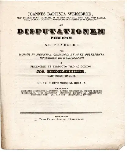 Riedelheimer, Joseph: aus Daiting: Theses ad disputationem publicam. 