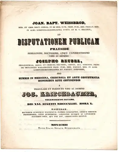 Kriechbaumer, Joseph: Tegernsee: Theses ad disputationem publicam. 