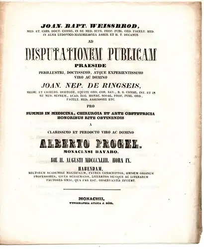 Progell, Albert: aus München: Theses ad disputationem publicam. 