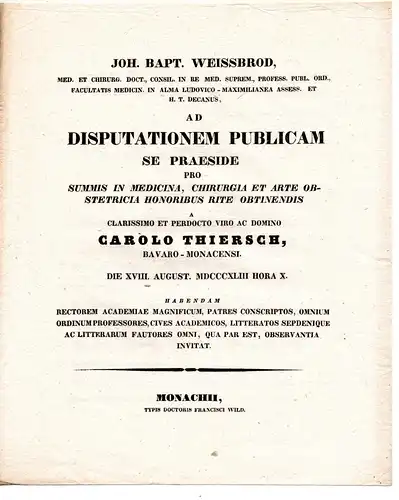 Thiersch, Carl: aus München: Theses ad disputationem publicam. 