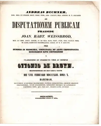 Bruyn, Otto von: aus Regensburg: Theses ad disputationem publicam. 