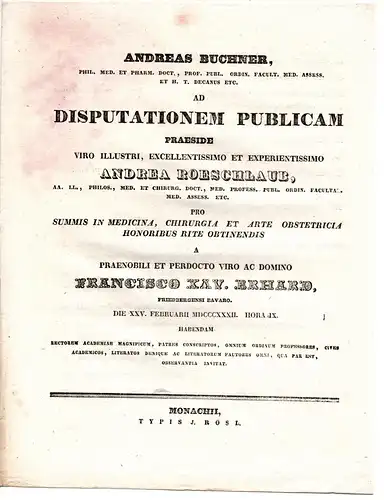 Erhard, Franz Xaver: aus Friedberg: Theses ad disputationem publicam. 