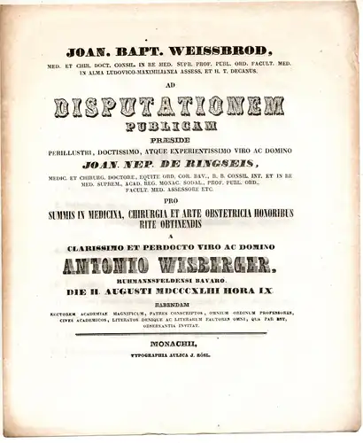 Wisberger, Anton: aus Ruhmannsfelden: Theses ad disputationem publicam. 