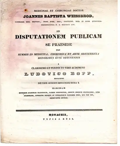 Bopp, Ludwig: aus München: Theses ad disputationem publicam. 