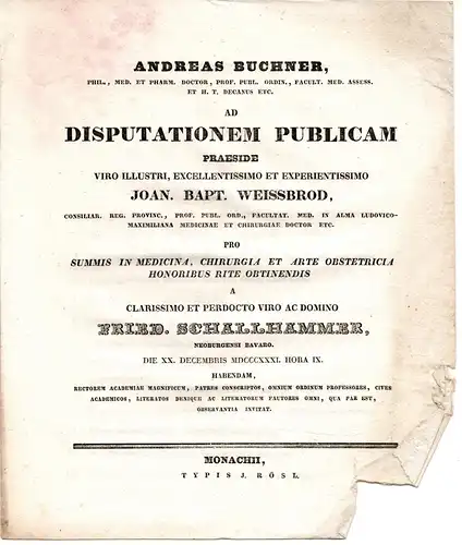 Schallhammer, Friedrich: aus Neuburg: Theses ad disputationem publicam. 