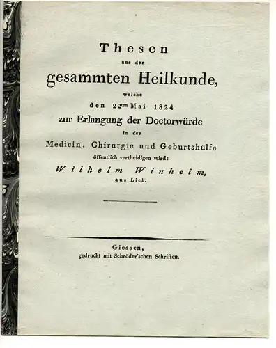 Winheim, Wilhelm: aus Lich: Thesen aus der gesammten Heilkunde. 