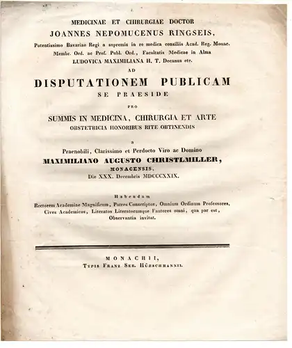 Christlmiller, Maximilian August: aus München: Theses ad disputationem publicam. 