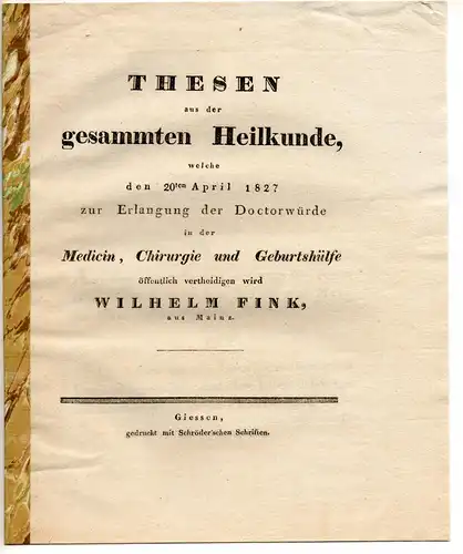 Fink, Wilhelm: aus Mainz: Thesen aus der gesammten Heilkunde. 