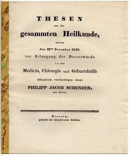 Schenzer, Philipp Jacob: aus Mainz: Thesen aus der gesammten Heilkunde. 