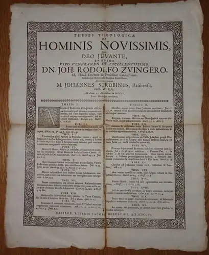 Strübin, Johann: aus Basel: Theologische Dissertation. Theses theologicae de hominis novissimis. 