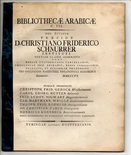Schnurrer, Christian Friedrich (Präses): Bibliothecae Arabicae : P. VII. 