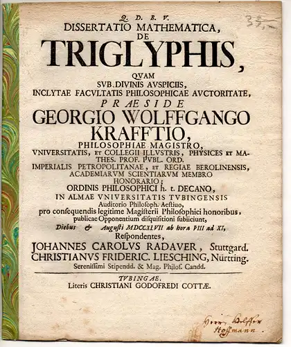 Radaver, Johann Karl; Liesching, Christian Fr: Dissertatio mathematica de triglyphis. 