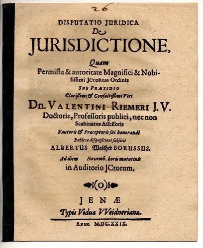 Walther, Albert: Juristische Disputation. De iurisdictione. 