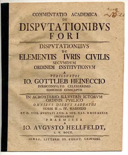 Hellfeld, Johann August: Commentatio academica de disputationibus fori. 