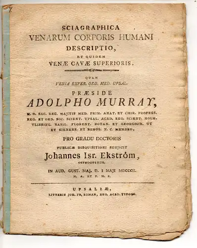 Ekström, Johannes Israel: Sciagraphica venarum corporis humani descriptio, et quidem venae cavae superioris. Dissertation. 