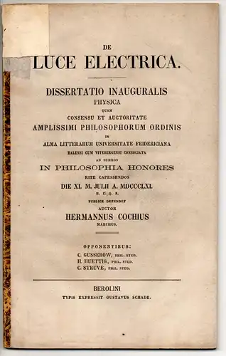 Cochius, Hermann: De luce electrica. Dissertation. 