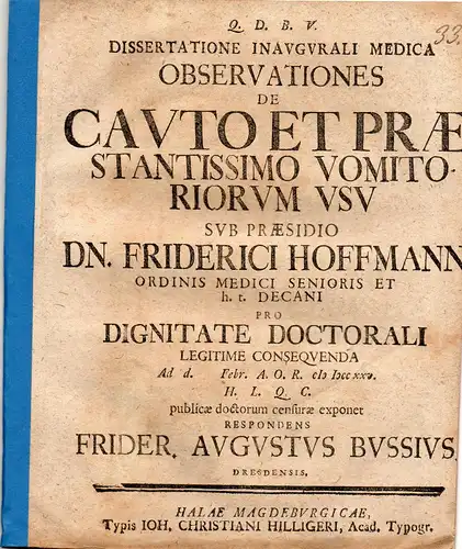 Busse, Friedrich August: aus Dresden: Medizinische Inaugural-Dissertation. De cauto et praestantissimo vomitoriorum usu. 
