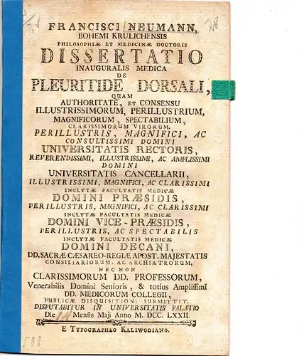 Neumann, Franz: aus Krulich: Medizinische Inaugural-Dissertation. De pleuritide dorsali. 