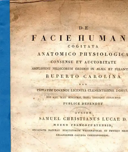 Lucae, Samuel Christian: De facie humana cogitata anatomico-physiologica. Habilitationsschrift. 