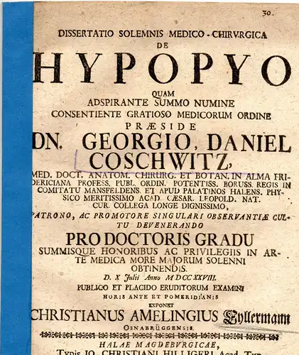 Eyllermann, Christian Ameling: aus Osnabrück: Medizinische Inaugural-Dissertation. De hypopyo. 