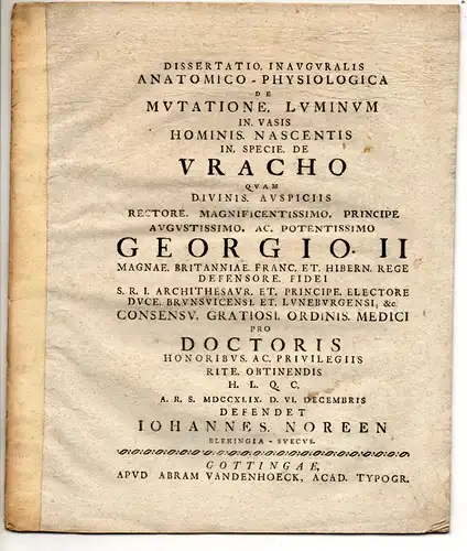 Noreen, Johannes: aus Blekinge: Medizinische Inaugural-Dissertation. De mutatione luminum in vasis hominis nascentis, in specie de uracho. 