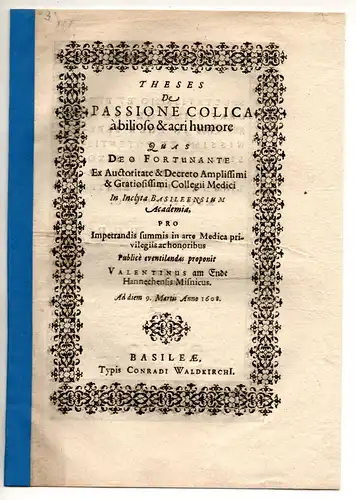 Ende, Valentin am: Theses De passione colica à bilioso & acri humore. 