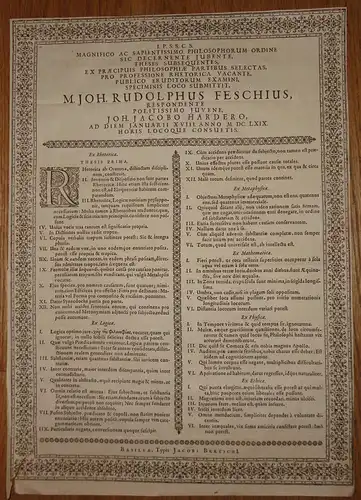 Harder, Johann Jakob: Theses subsequentes, ex praecipuis philosophcae partibus selectas. 