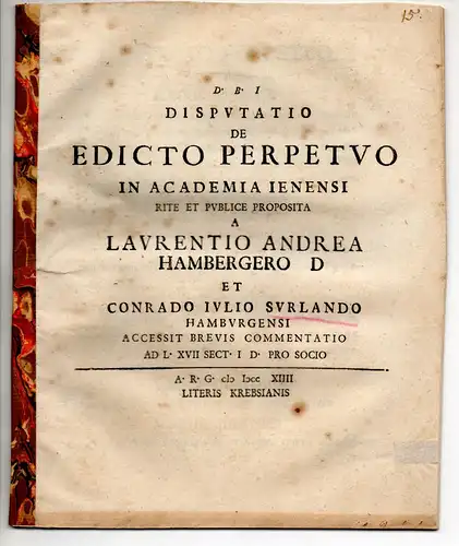 Surland, Conrad Julius: aus Hamburg: Juristische Disputation. De edicto perpetuo. 