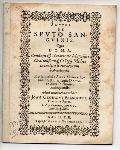 Pelshofer, Johann Georg: aus Graz: Theses de sputo sanguinis. 