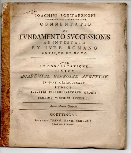 Schwarzkopf, Joachim: Commentatio de fundamento successionis ab intestato ex iure Romano antiquo et novo. 