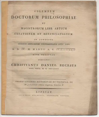 Beck, Christian Daniel: Observationes historicae et criticae III: De probabilitate critica, exegetica, historica II. Universitätsprogramm. 