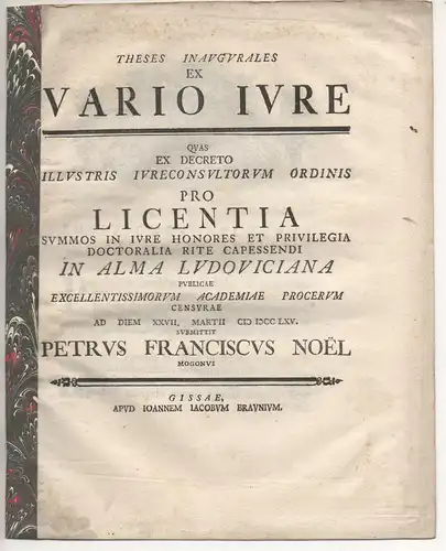 Noël, Pierre François: aus Mainz: Theses inaugurales ex vario iure. 