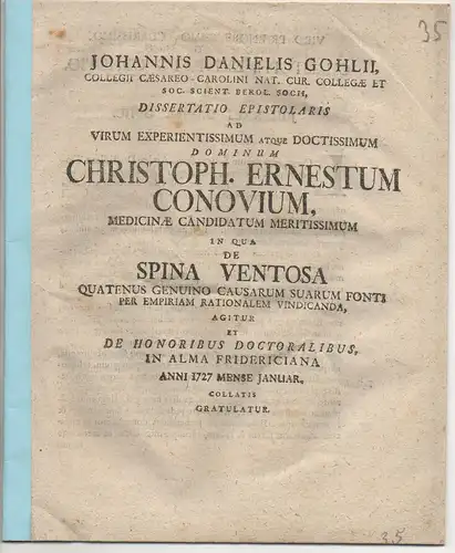 Gohl, Johann Daniel: Medizinische Disputation. De spina ventosa. 