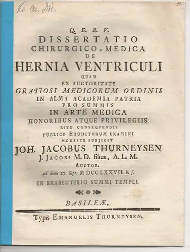 Thurneysen, Johann Jakob: aus Basel: Juristische Inaugural-Dissertation. 
