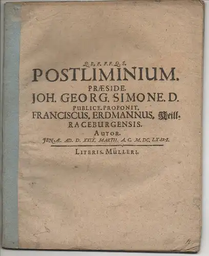 Keill, Franz Erdmann: aus Ratzeburg: Juristische Inaugural-Dissertation. Postliminium (Rückkehrrecht). 