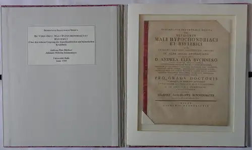 Sonnenmayer, Johannes Wilhelm: aus Pappenheim: Medizinische Inaugural-Dissertation. De vero ortu mali hypochondriaci et hysterici. 