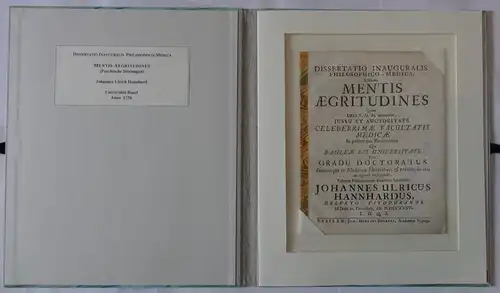 Hannhardus, Johannes Ulrich: aus Winterthur: Medizinische Inaugural-Dissertation. Mentis aegritudines. 