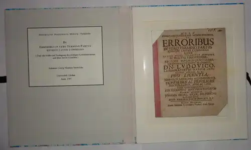 Dieterichs, Johann Georg Nikolaus: aus Regensburg: Medizinische Inaugural-Dissertation. De erroribus in vero termino partus ejusque causis commissis. 