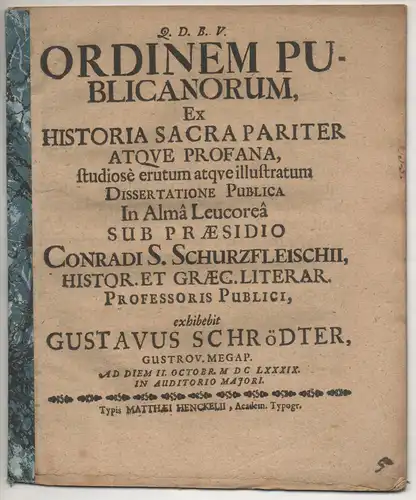 Schrödter, Gustav: aus Güstrow: Ordinem publicanorum, ex historia sacra pariter atque profana. 