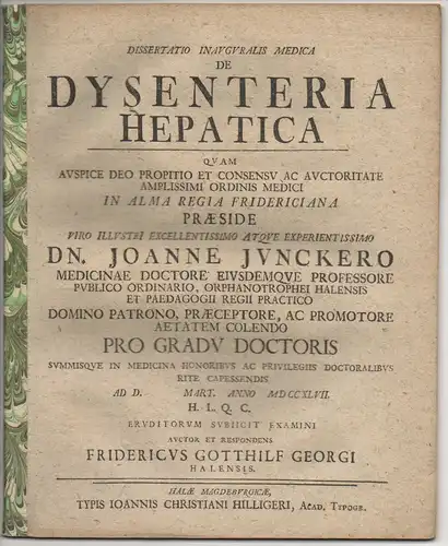 Georgi, Friedrich Gotthilf: aus Halle: Medizinische Inaugural-Dissertation. De dysenteria hepatica. 